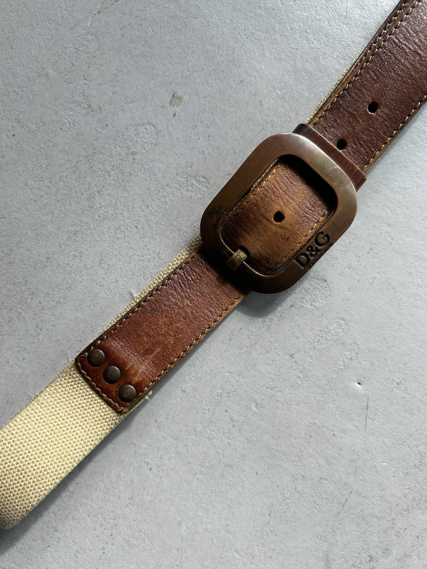 DOLCE & GABBANA - F/W 2003 CANVAS AND LEATHER BELT WITH BRASS BUCKLE