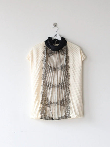 ROBERTO CAVALLI – 1990s PLEATED LACE HOODED BLOUSE
