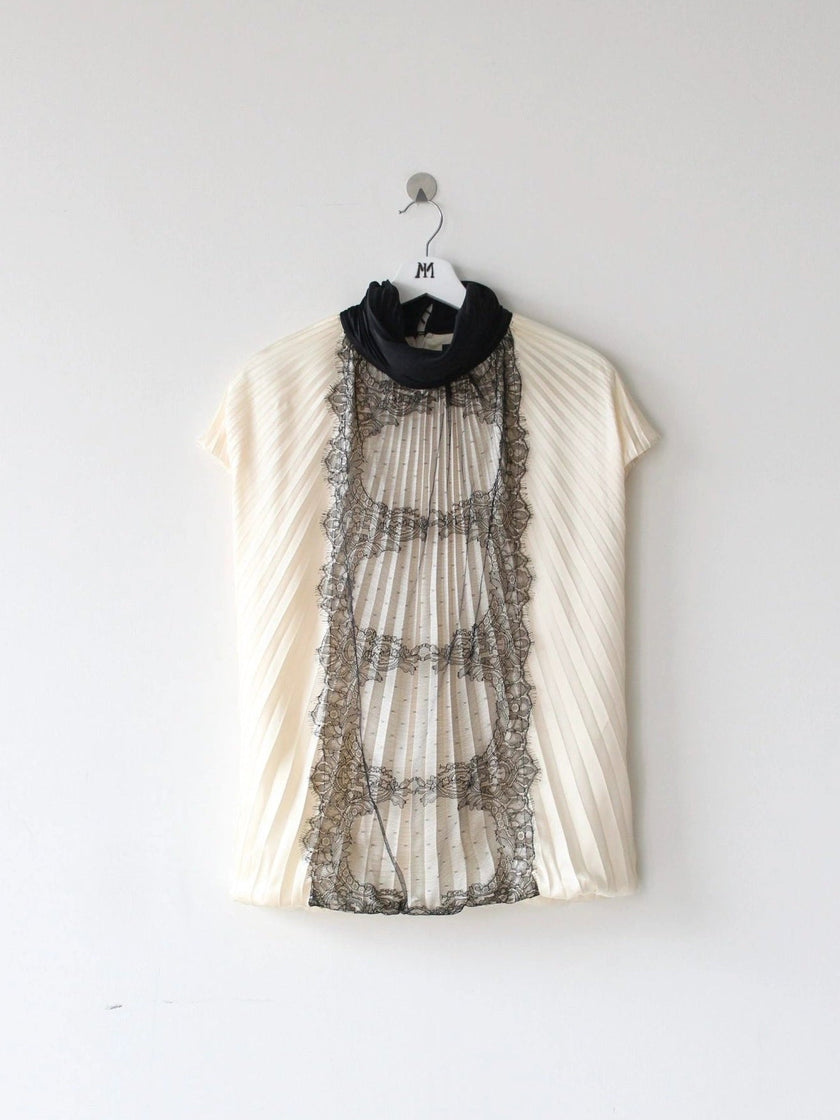 ROBERTO CAVALLI – 1990s PLEATED LACE HOODED BLOUSE