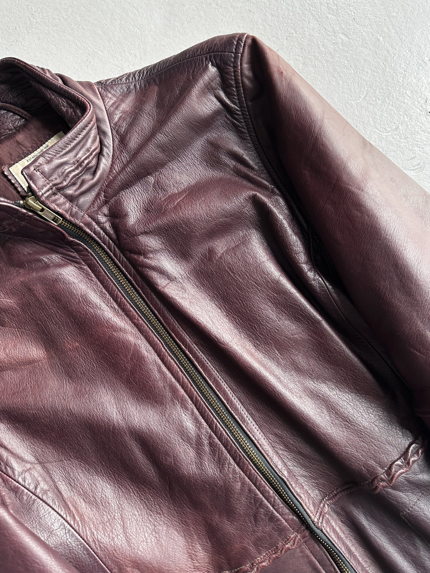 ARMANI JEANS - F/W 2000 LONG LEATHER COAT WITH PIPING DETAIL