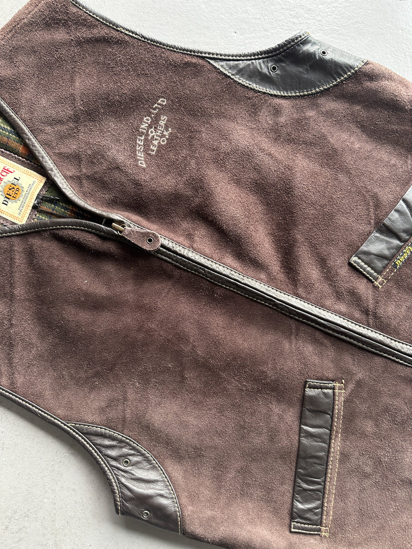 DIESEL - 1990s SUEDE ZIPPED VEST GILET JACKET