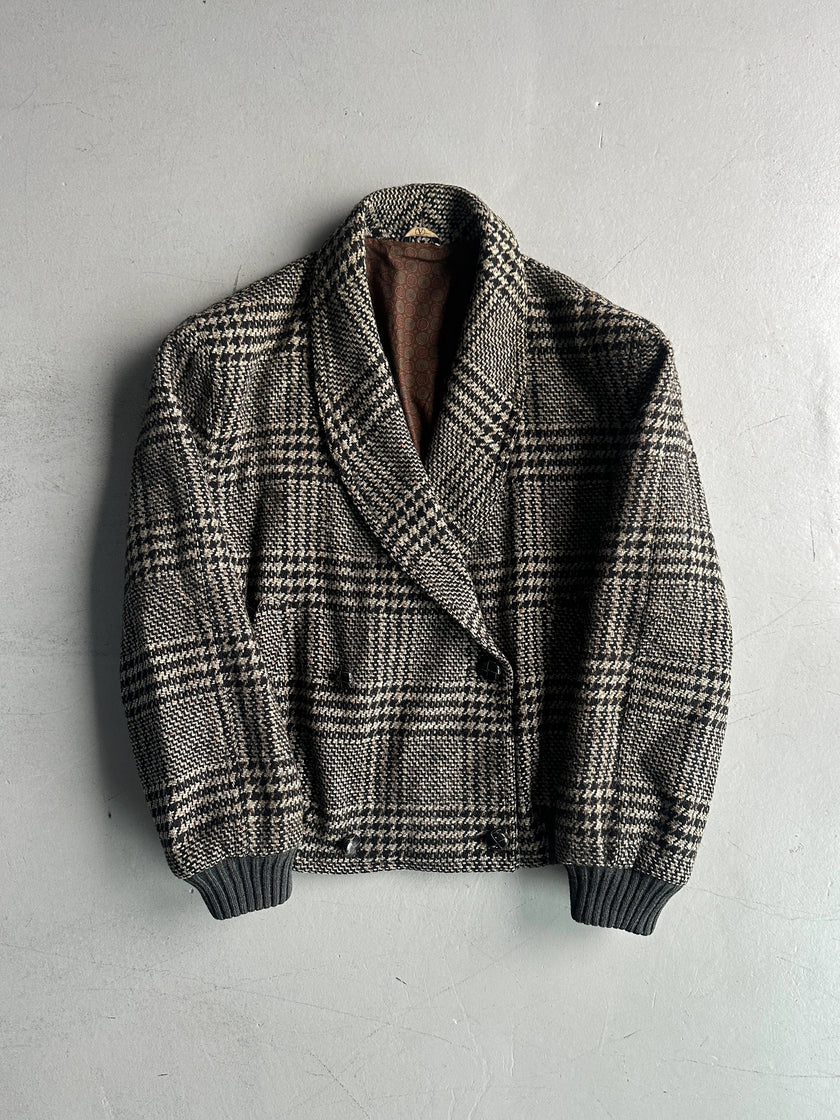 VALENTINO - 1980s BOXY FIT SHAWL COLLAR DOUBLE BREASTED PLAID JACKET