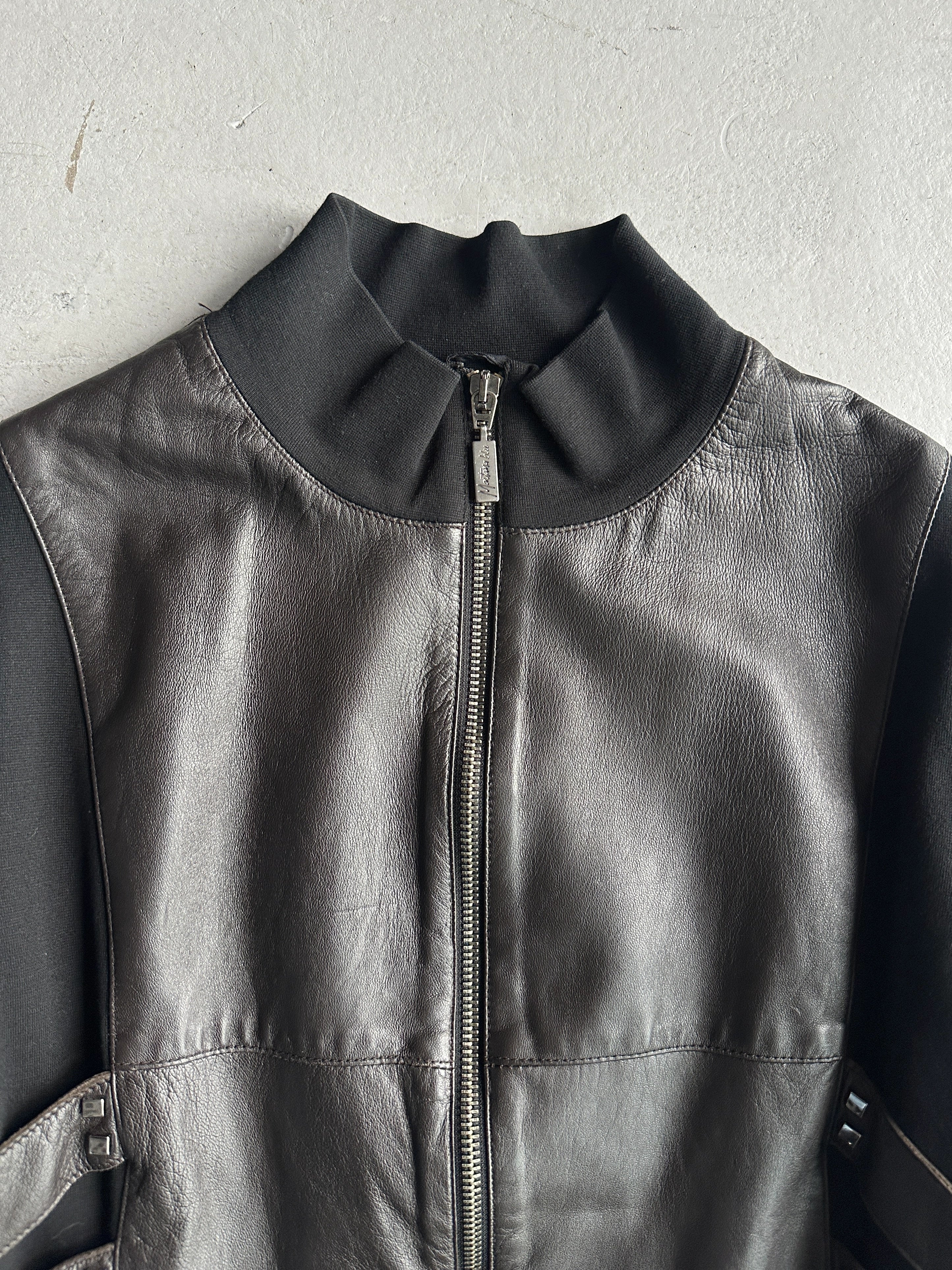 CLAUDE MONTANA - early 2000s BONDAGE JACKET WITH LEATHER FRONT AND BACK PANEL