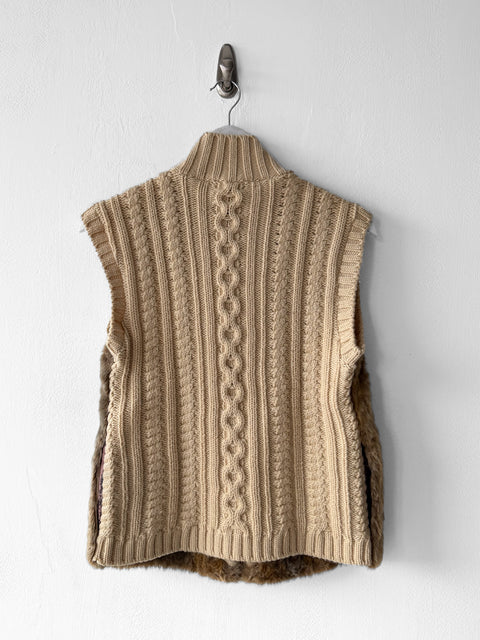 ICEBERG - early 2000s FAUX FUR FRONT KNITTED BACK ZIP UP VEST GILET