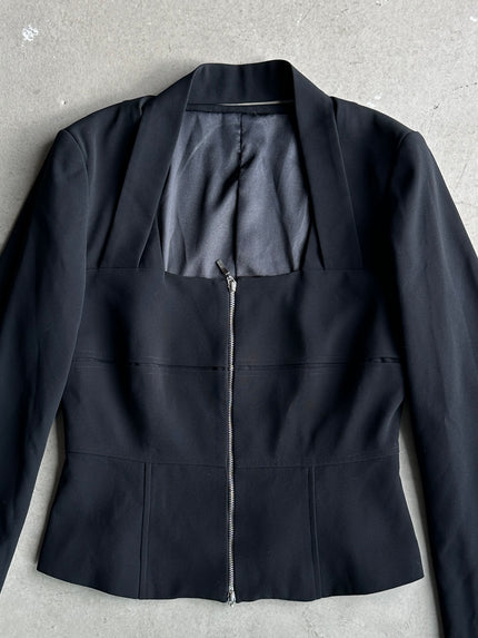 1990s ZIPPED BLAZER WITH SQUARE COLLAR OPENING