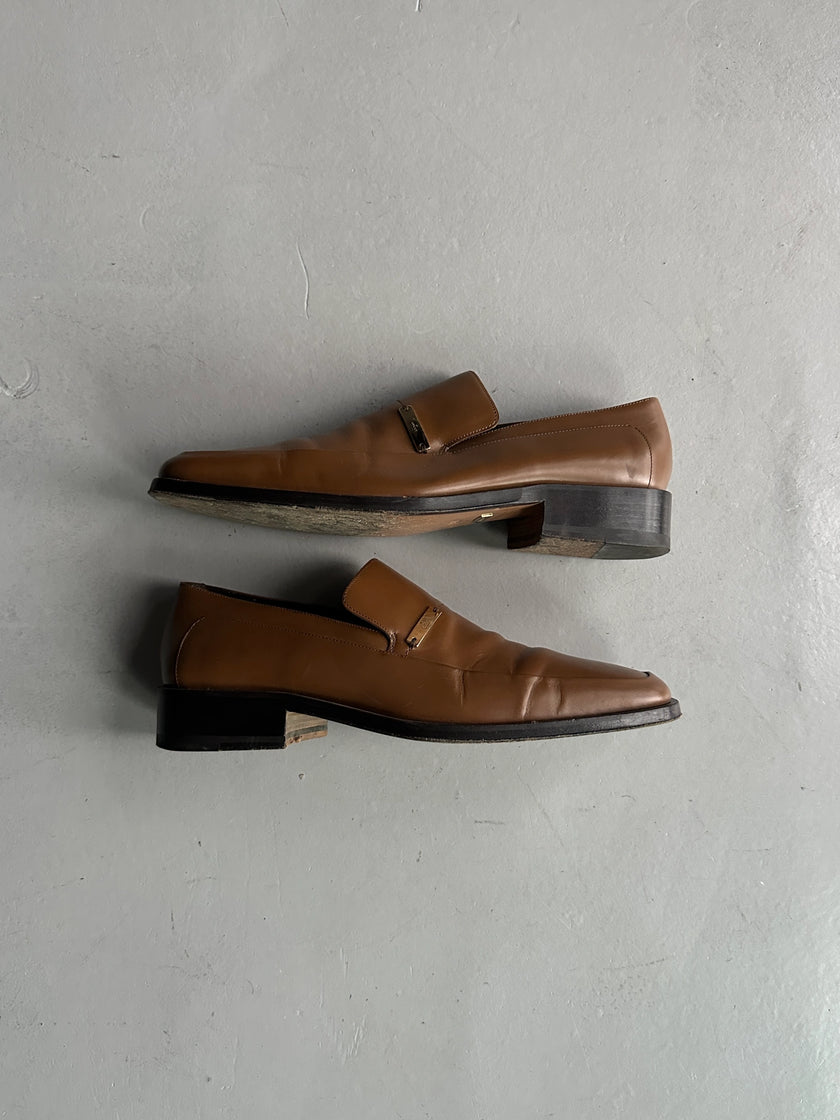 GUCCI - 1990s SQUARE TOE LEATHER LOAFERS