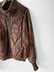 MARITHÉ & FRANÇOIS GIRBAUD X COMPAGNIE DES MONTAGNES & DES FORÊTS - 1980s DISTRESSED LEATHER BOMBER JACKET WITH HIGH RIBBED NECK