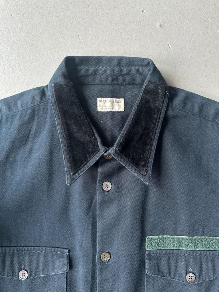HELMUT LANG - S/S 1997 VELVET DETAIL COLLAR HALF SLEEVE SHIRT