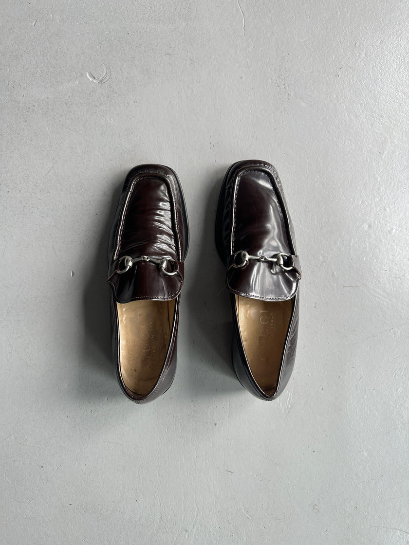 GUCCI - 1980s SQUARE TOE HORSEBIT LOAFERS