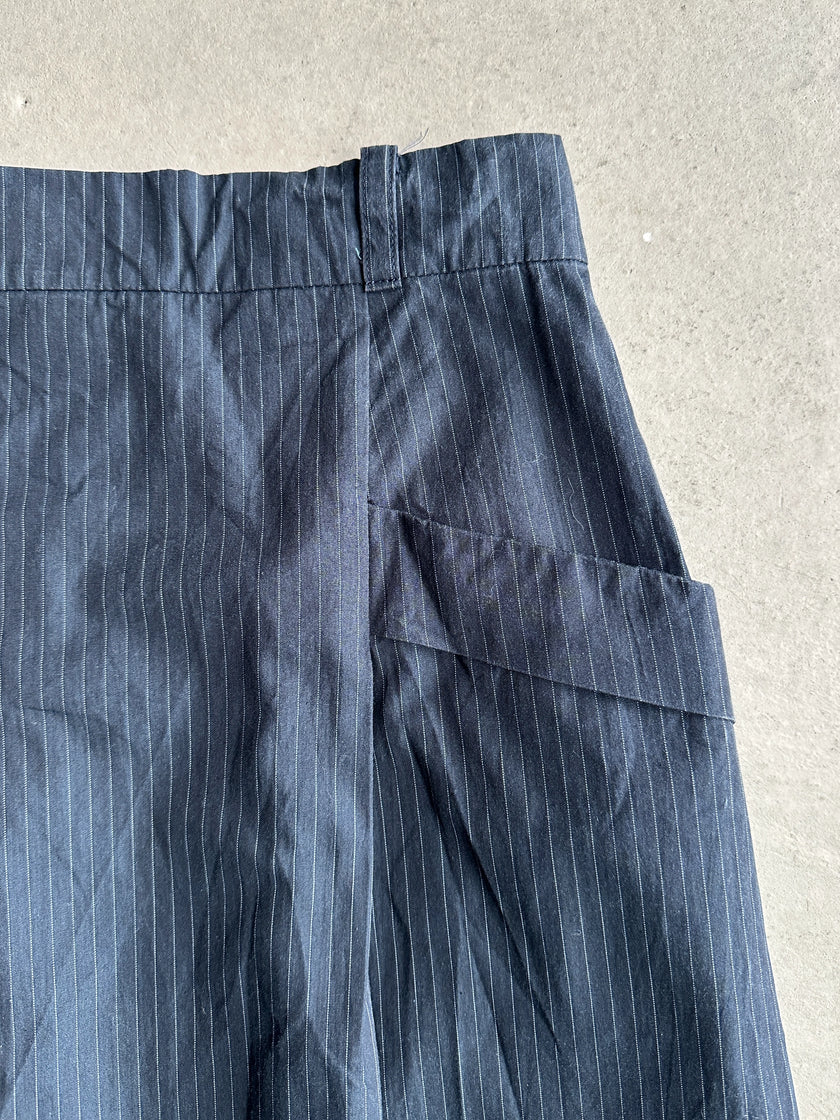 YOHJI YAMAMOTO Y's - 1990s  PINSTRIPED SKIRT WITH WRAP AROUND POCKETS