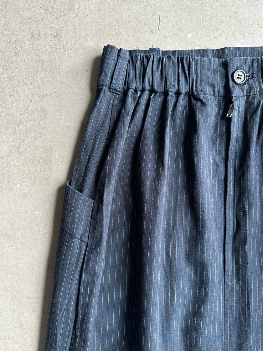YOHJI YAMAMOTO Y's - 1990s  PINSTRIPED SKIRT WITH WRAP AROUND POCKETS