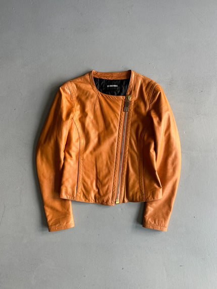DIRK BIKKEMBERGS - 1990s LEATHER JACKET WITH OVERSIZED ZIP PULL DETAIL