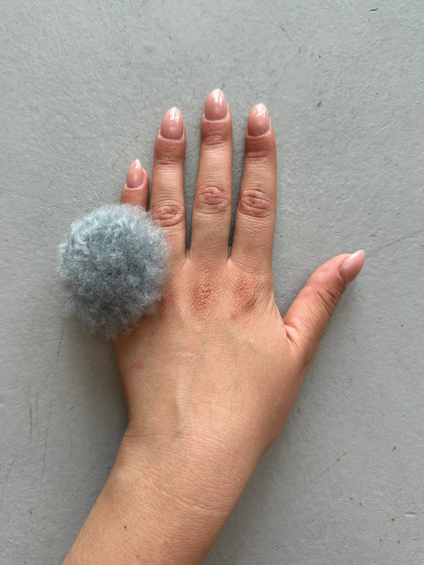 BALENCIAGA - S/S 2021 FAUX FUR  POM POM BUTTON RING