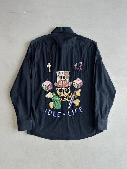 FAKE LONDON - 2003 LUCKY NUMBER SEQUIN LONG SLEEVE SHIRT