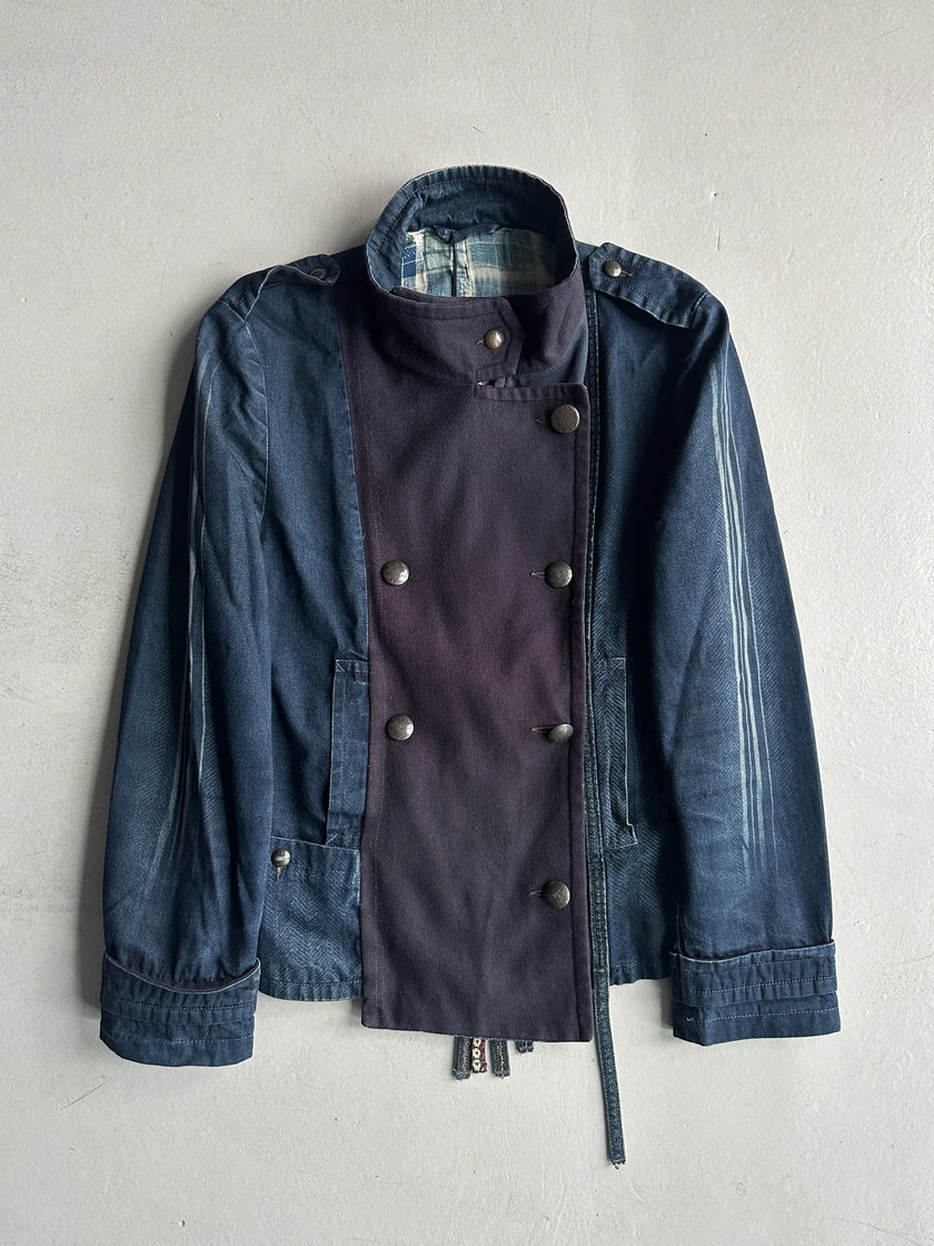 MARITHÉ + FRANÇOIS GIRBAUD - F/W 2003 DOUBLE BREASTED DENIM JACKET WITH WOOL PANEL