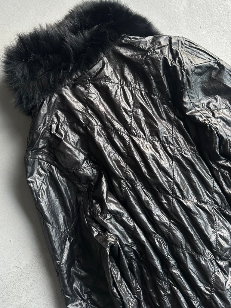 KANSAI YAMAMOTO IMPACT - 1990s REVERSIBLE QUILTED COAT WITH FOX FUR DETAILS