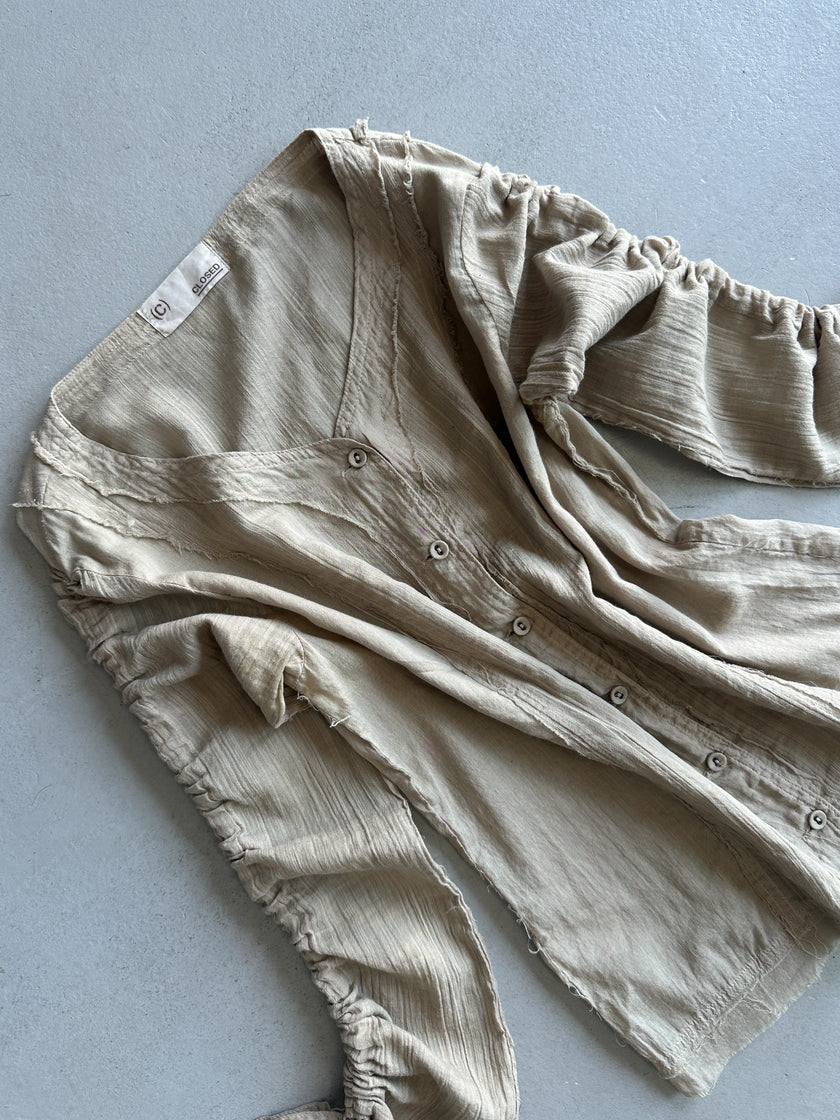 CLOSED BY GIULIANO FUJIWARA - 2000s RUCHED SLEEVE SEMI SHEER BLOUSE