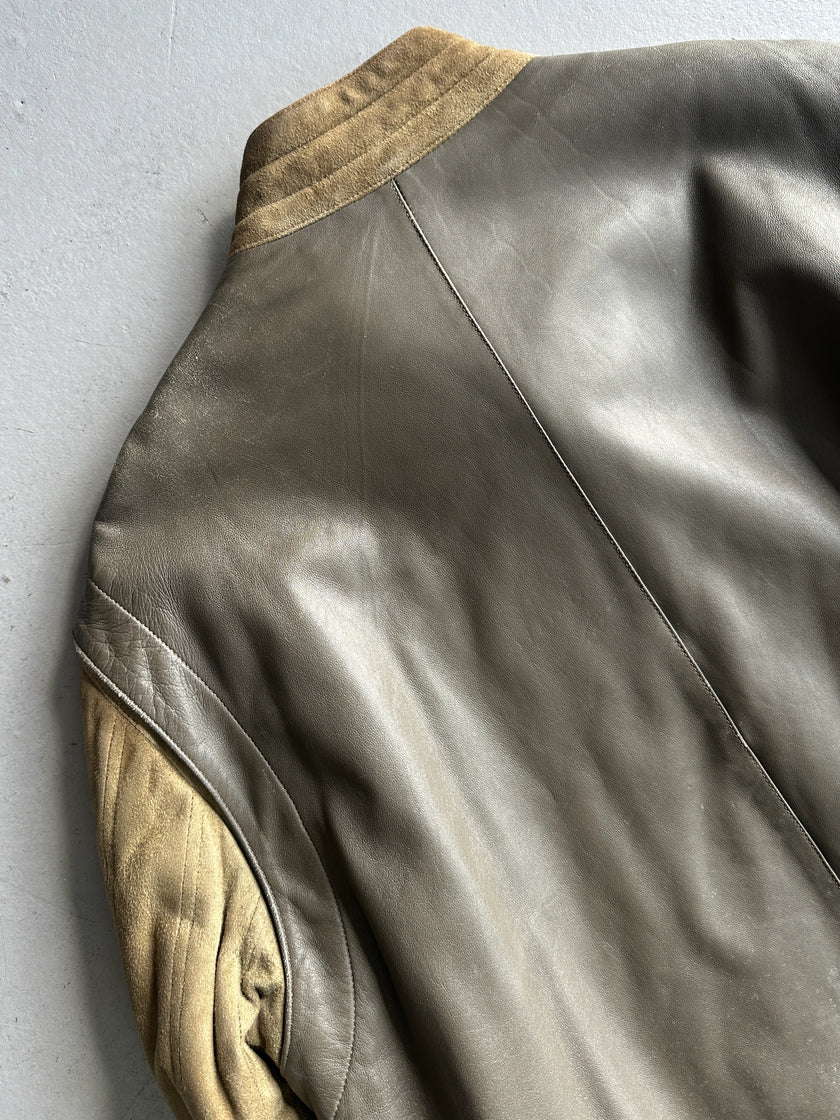 LOUIS FÉRAUD - 1980s CONTRASTING GREEN LAYERED LEATHER JACKET