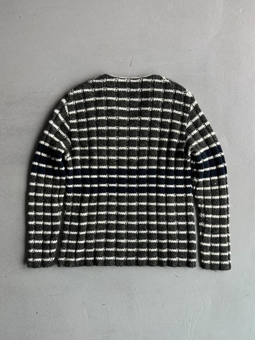 ARMANI JEANS - 1990s CHUNKY KNIT JUMPER WITH LOGO EMBROIDERED FRONT