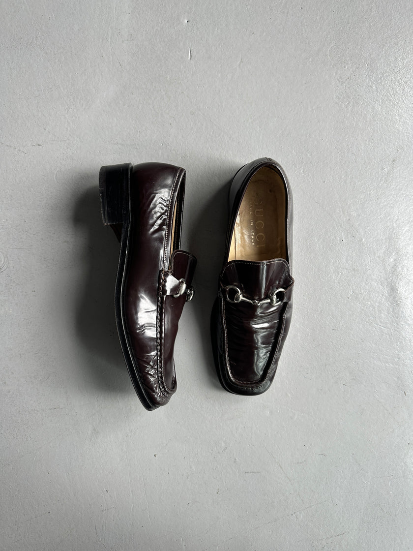 GUCCI - 1980s SQUARE TOE HORSEBIT LOAFERS