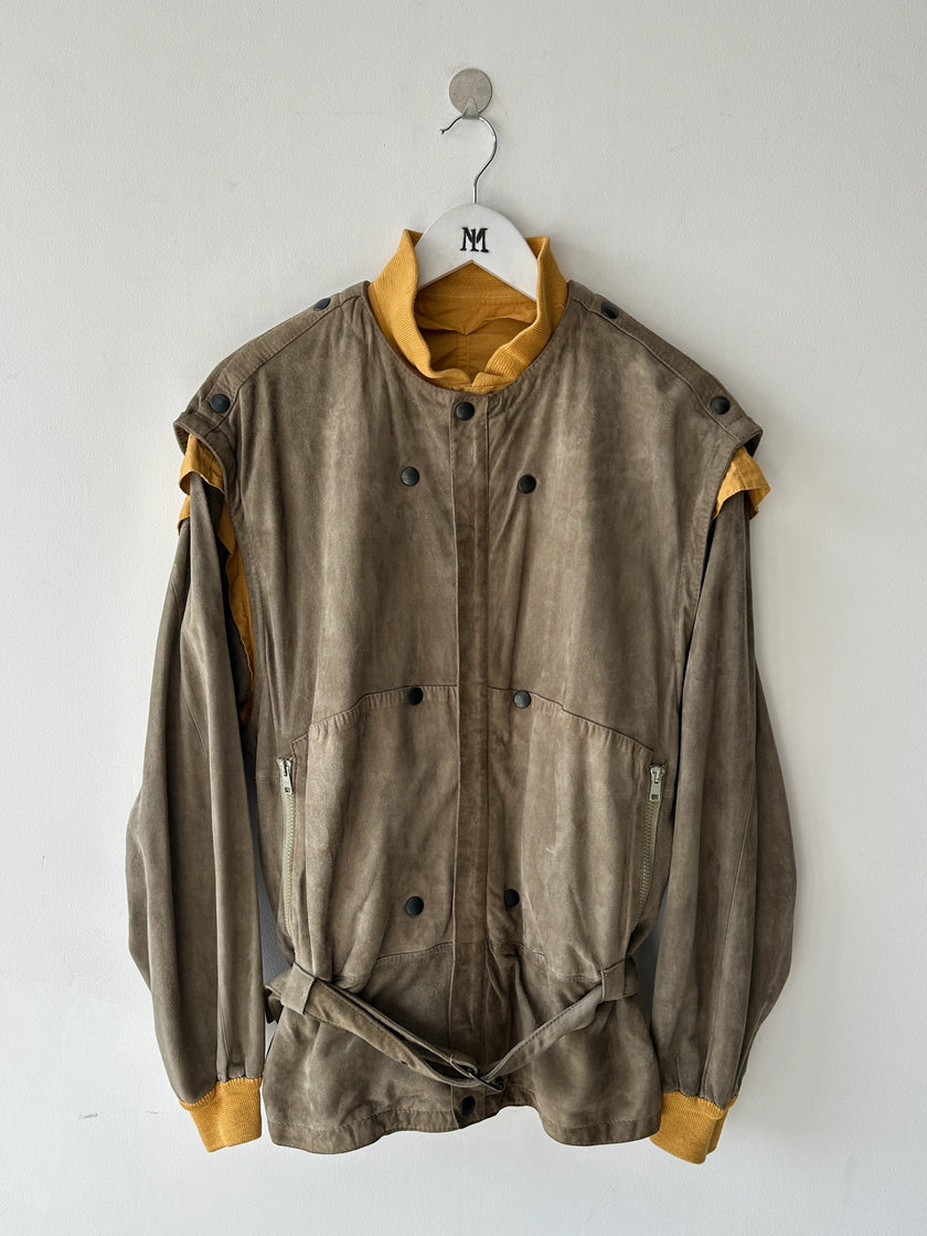 ITALIAN LABEL - 1980s LAYERED SUEDE JACKET WITH BELTED WAIST