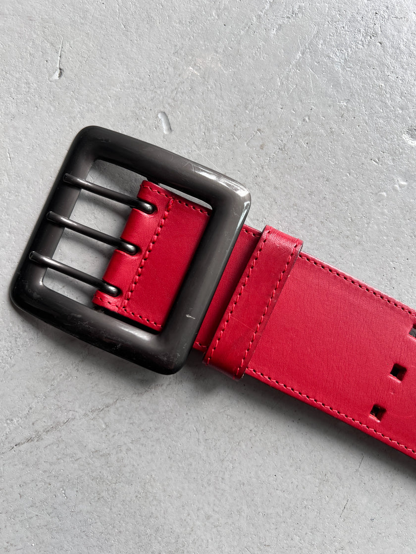 JEAN PAUL GAULTIER - 1990s GRID PERFORATION LEATHER BELT