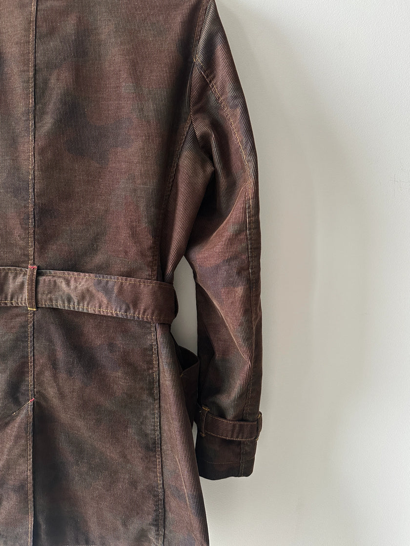 KATHARINE HAMNETT - 1990s CAMOUFLAGE CORDUROY TRENCH COAT