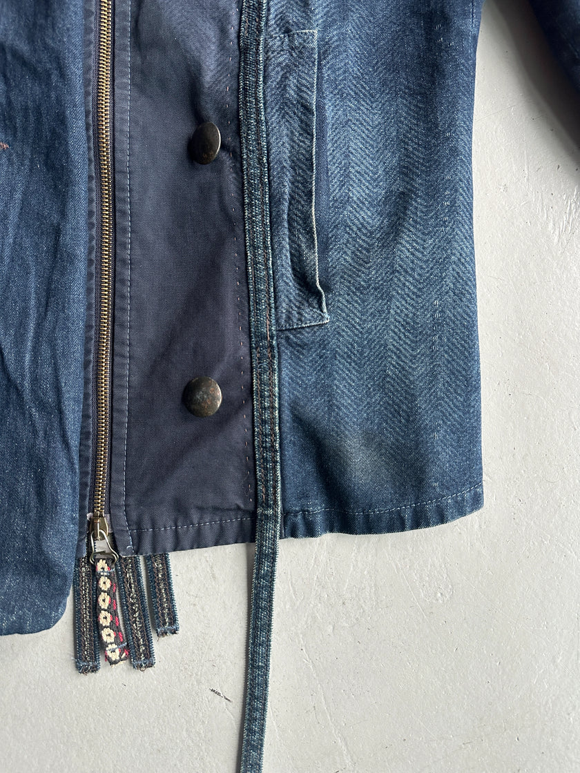 MARITHÉ + FRANÇOIS GIRBAUD - F/W 2003 DOUBLE BREASTED DENIM JACKET WITH WOOL PANEL