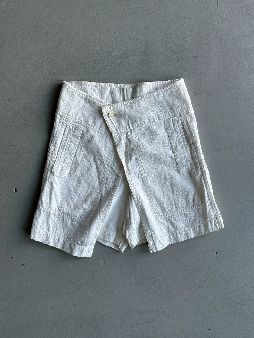 PLANTATION ISSEY MIYAKE - 1990s WRAP STYLE LINEN SHORTS