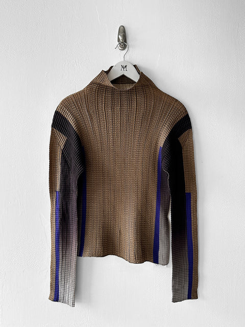 ISSEY MIYAKE - early 1990s PLEATED LONG SLEEVE TOP WITH COLOUR BLOCK SLEEVE
