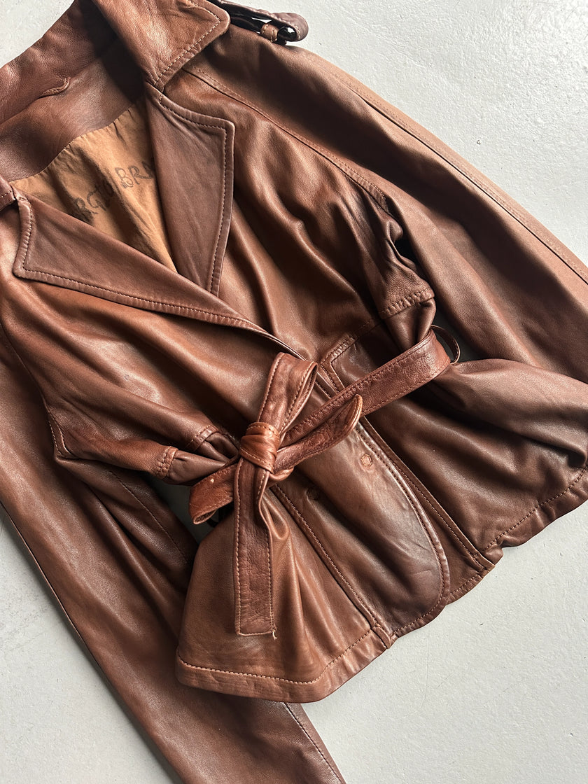GIORGIO BRATO - 2000s SOFT LEATHER BELTED JACKET