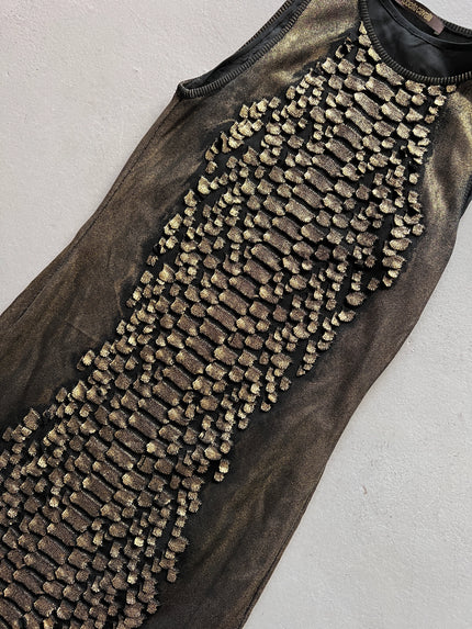 ROBERTO CAVALLI – 2000s BLACK DRESS WITH GOLD DECORATIVE DETAILS