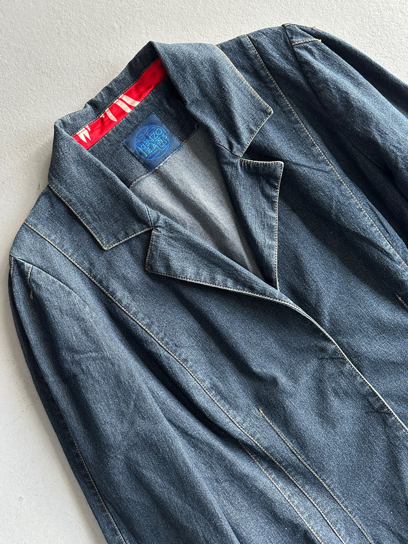KENZO - 1980s DENIM BLAZER WITH CONTRASTING STITCHING