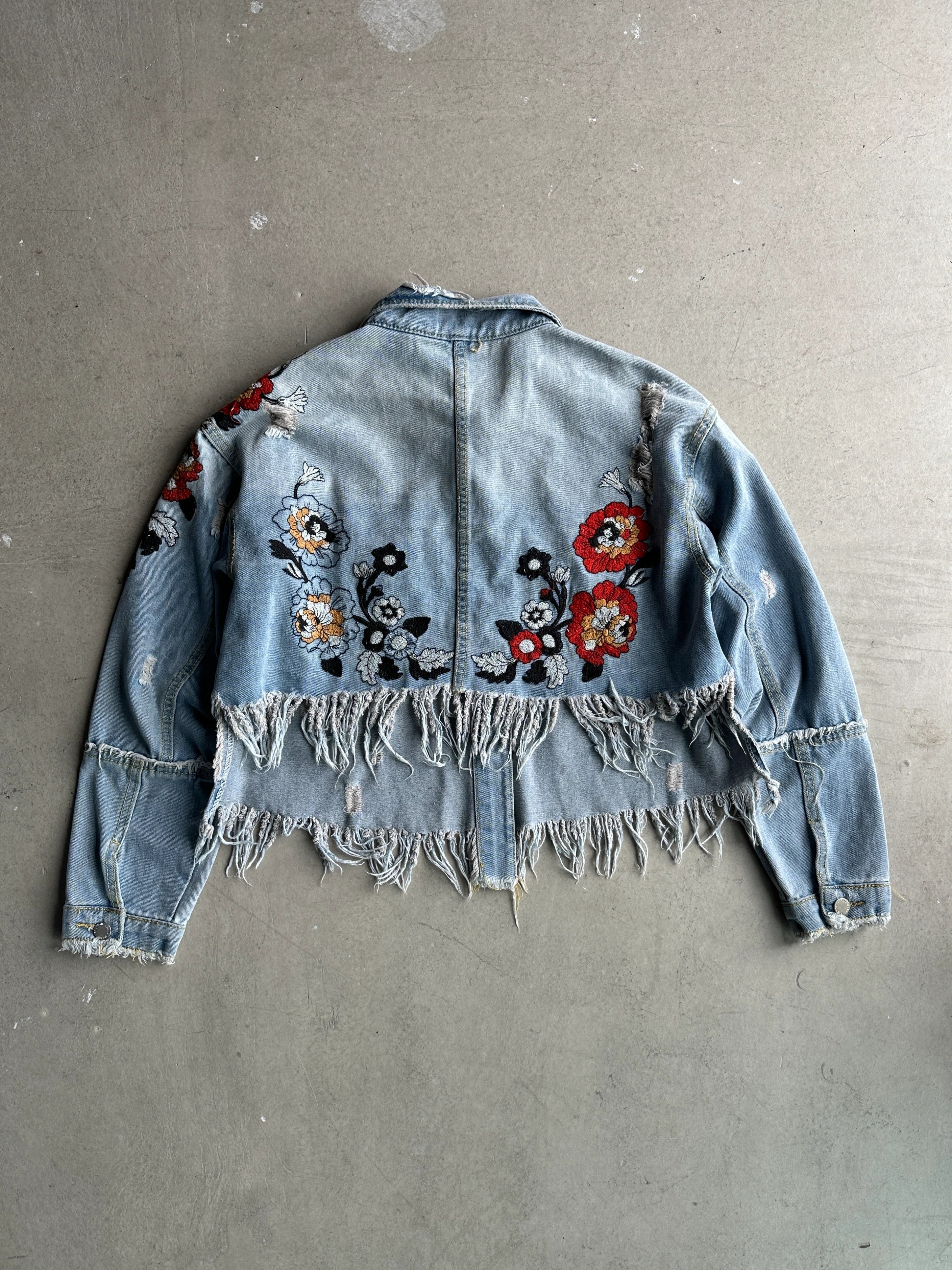 2000s CROP FIT RAW EDGES DENIM JACKET