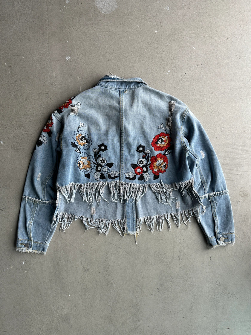 2000s CROP FIT RAW EDGES DENIM JACKET