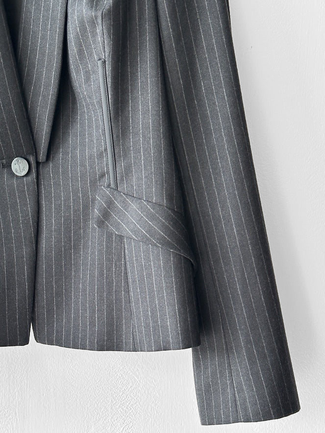 GAETANO NAVARRA - circa 2013 PINSTRIPE TAILORED BLAZER WITH DECONSTRUCTED MESH BACK