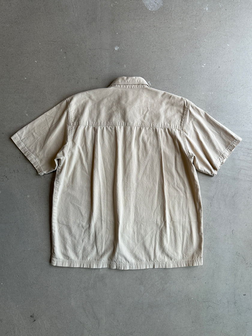 1990s HALF SLEEVE SHIRT WITH FAUX LEATHER DETAILS AT CHEST AND POCKETS