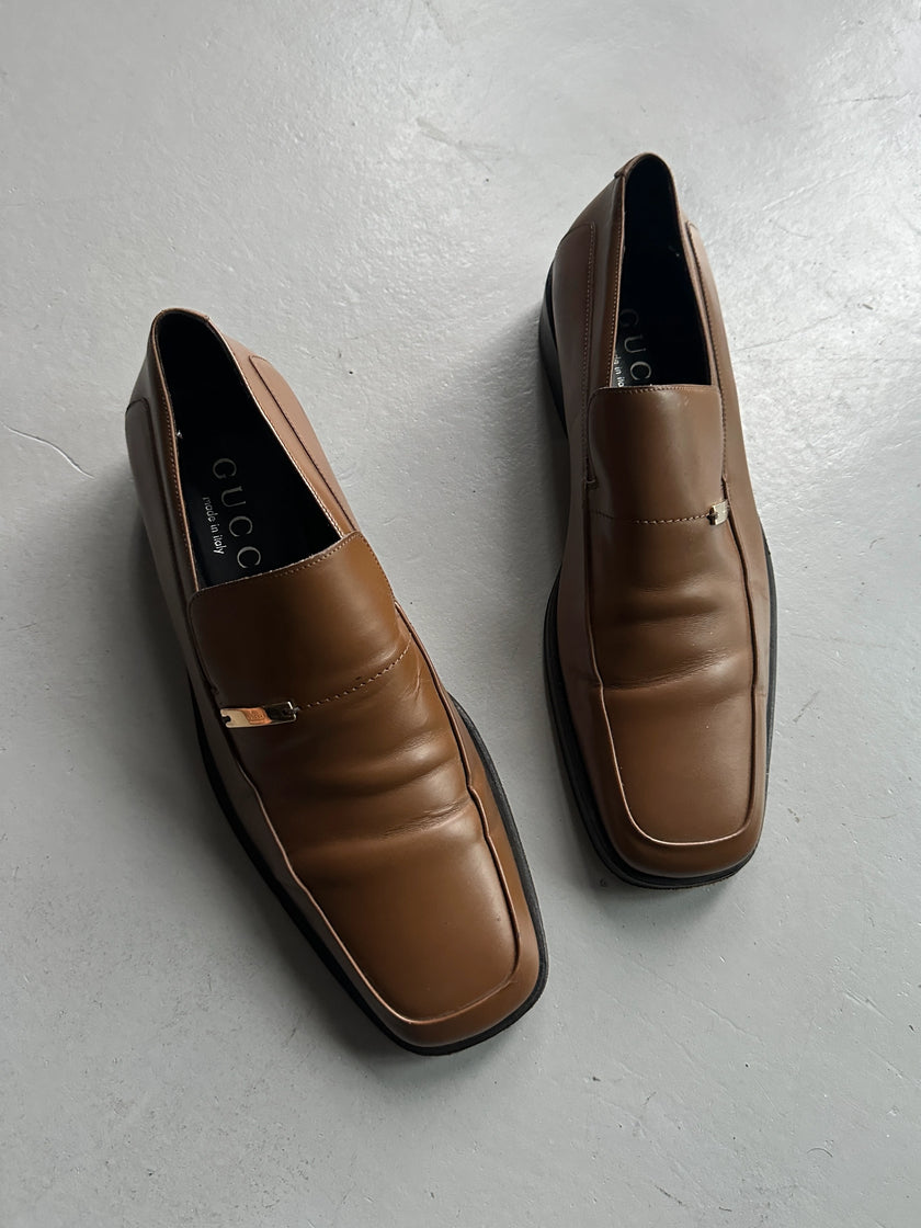 GUCCI - 1990s SQUARE TOE LEATHER LOAFERS
