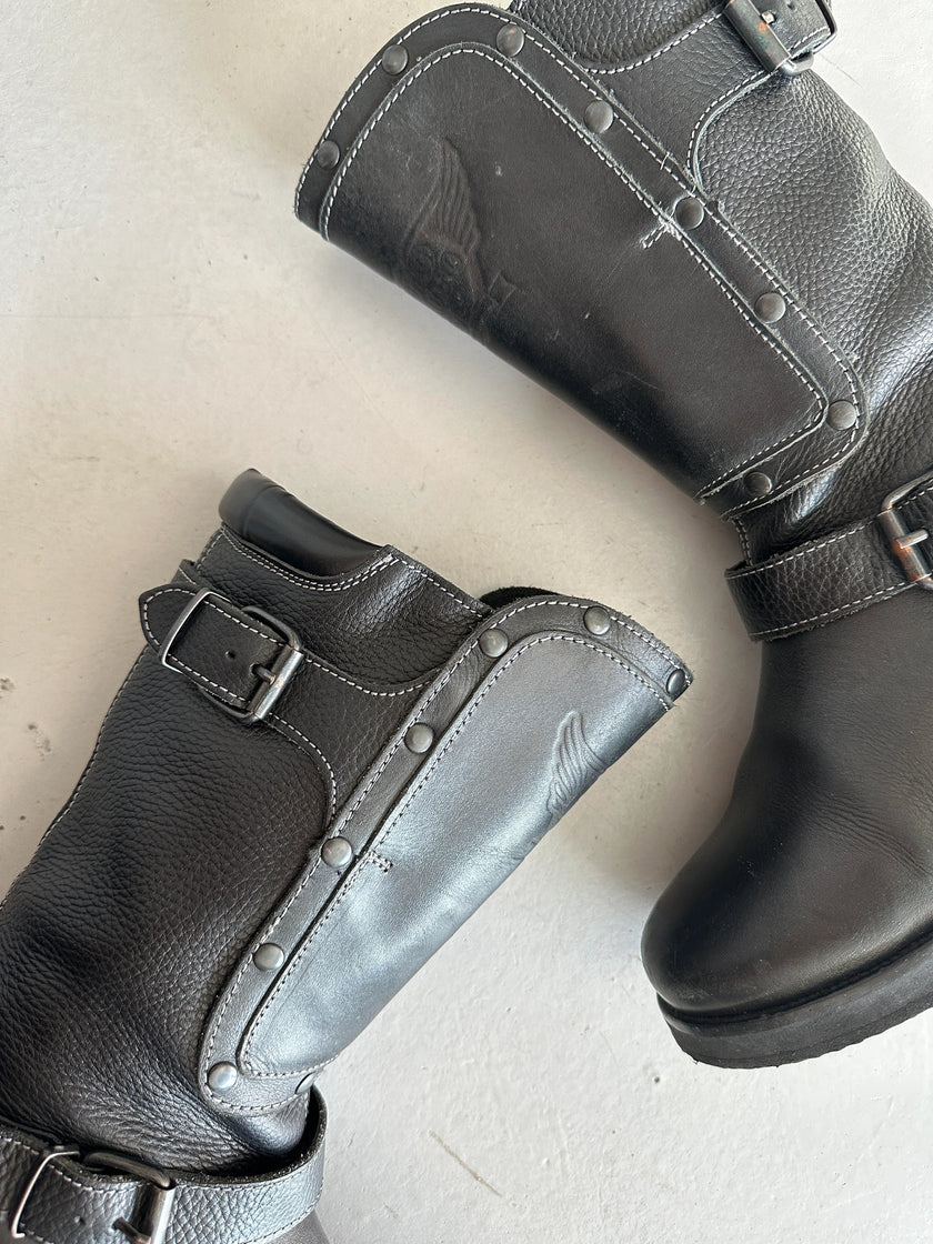 ARMANI JEANS - 2000s BIKER LEATHER BOOTS