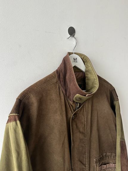 FRENCH LABEL 1980s PANELED BOMBER JACKET WITH SUEDE FRONT
