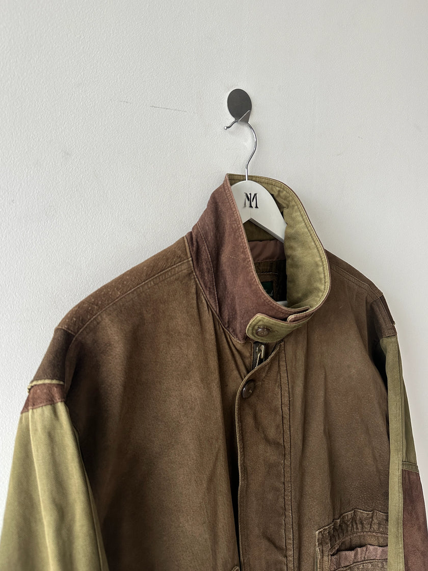 FRENCH LABEL 1980s PANELED BOMBER JACKET WITH SUEDE FRONT