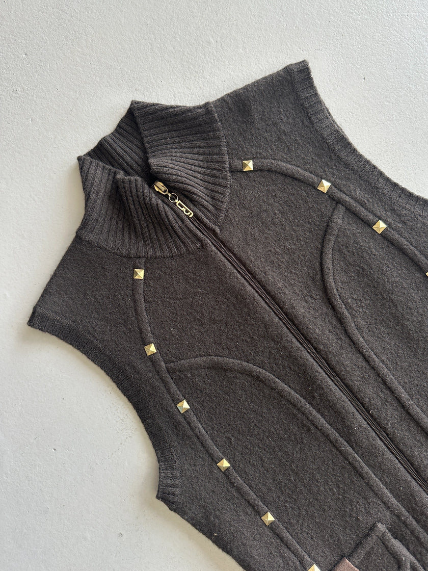 LES COPAINS  - 1990s HIGH NECK KNIT ZIPPED VEST GILET