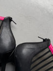 LIMI FEU BY LIMI YAMAMOTO - 2000s LEATHER ANKLE BOOTS WITH SHEER MESH PANEL