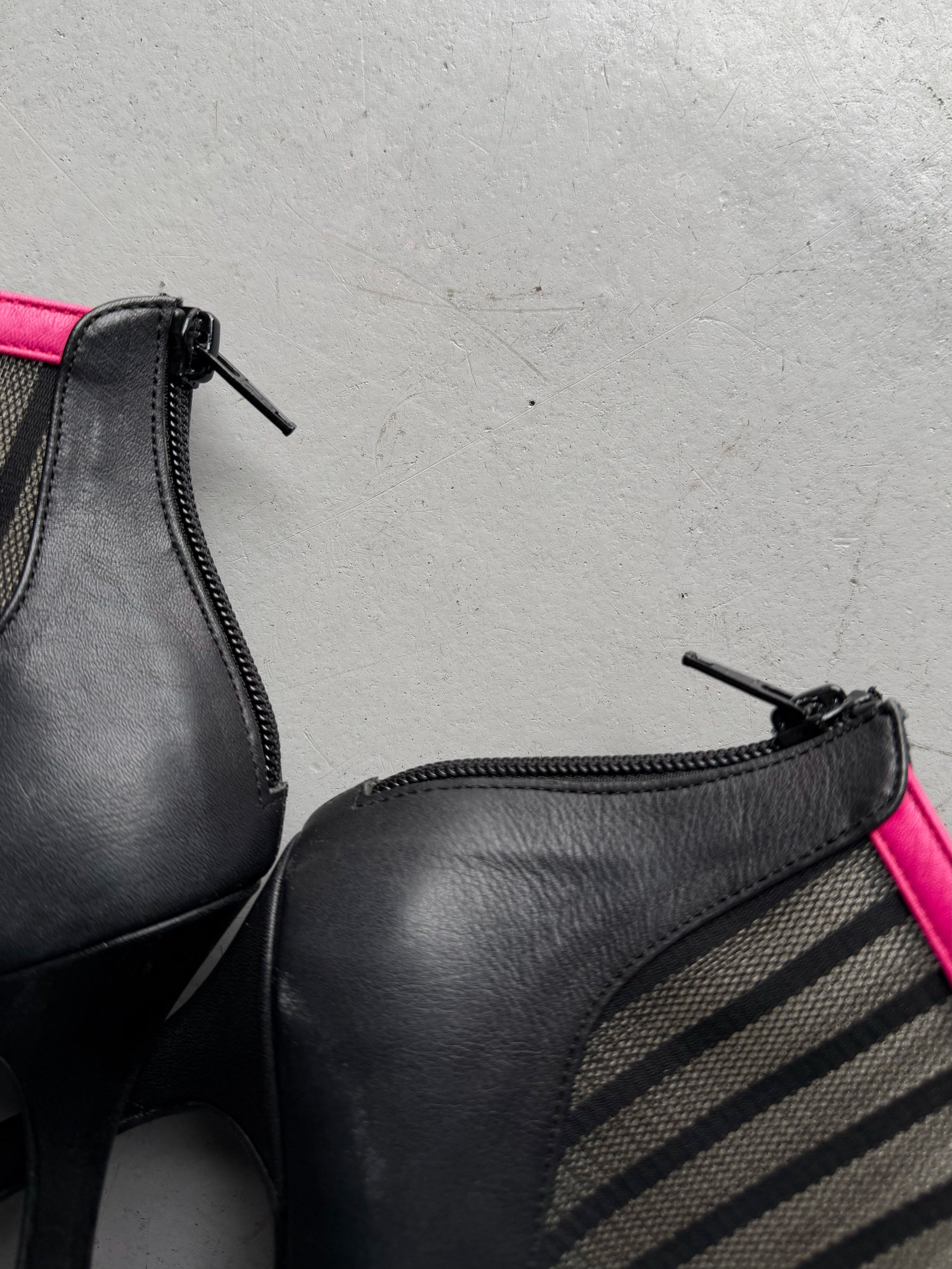 LIMI FEU BY LIMI YAMAMOTO - 2000s LEATHER ANKLE BOOTS WITH SHEER MESH PANEL