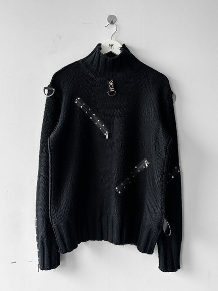 JOHN RICHMOND - F/W 2003 HIGH NECK CHUNKY KNIT BONDAGE JUMPER