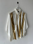 COMME DES GARÇONS BLACK - S/S 2018 LONG SLEEVE SHIRT WITH GOLD FOIL PANELS AND CUT OUTS FRONT