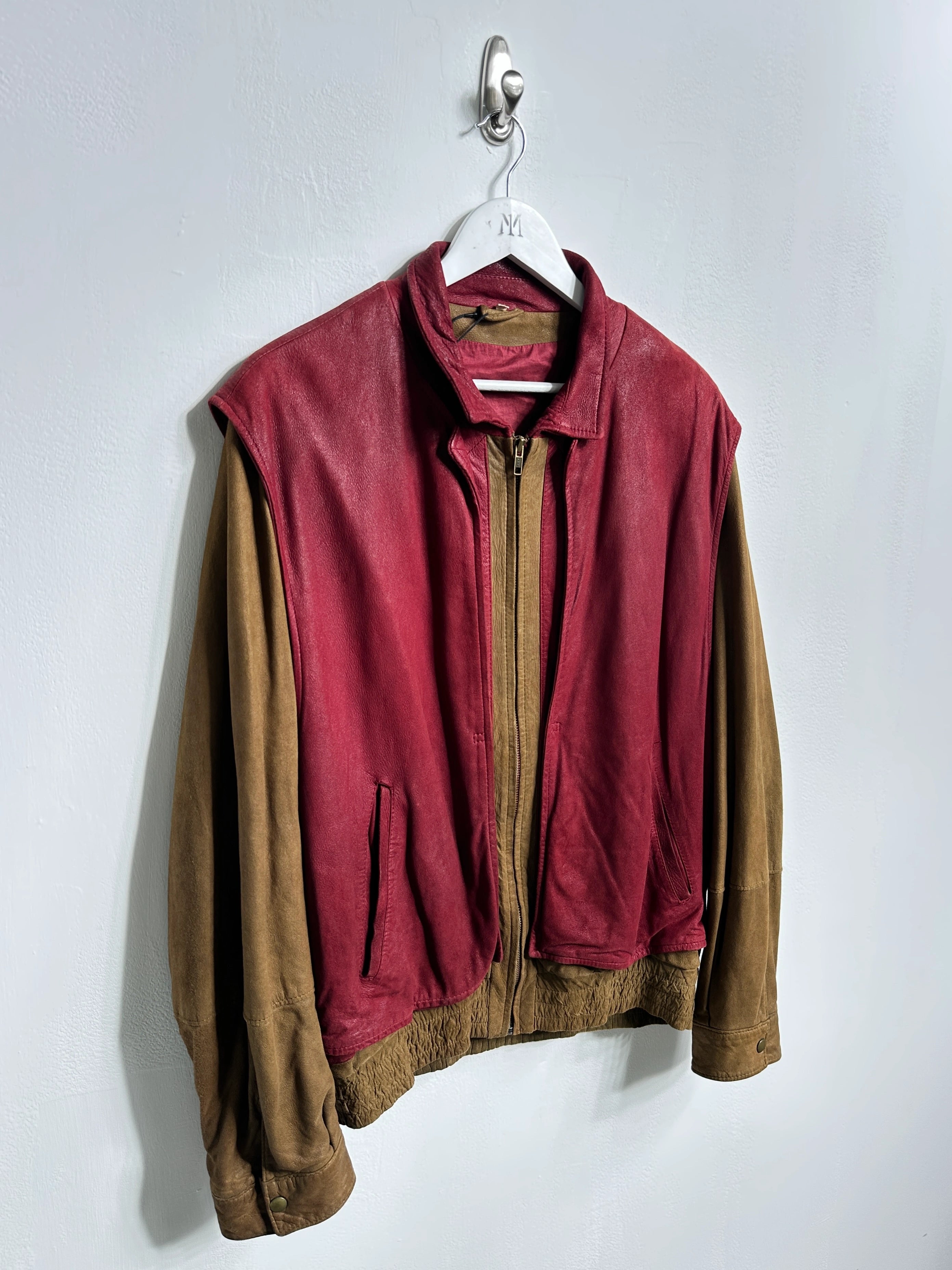 1980s SUEDE BOMBER JACKET WITH CONTRASTING GILET STYLE OUTER LAYER