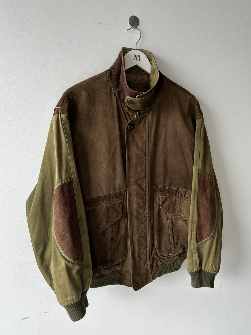 FRENCH LABEL 1980s PANELED BOMBER JACKET WITH SUEDE FRONT