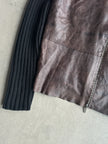 1990s LEATHER FRONT KNITTED ZIPPED CARDIGAN