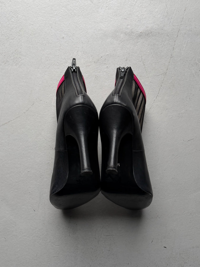 LIMI FEU BY LIMI YAMAMOTO - 2000s LEATHER ANKLE BOOTS WITH SHEER MESH PANEL